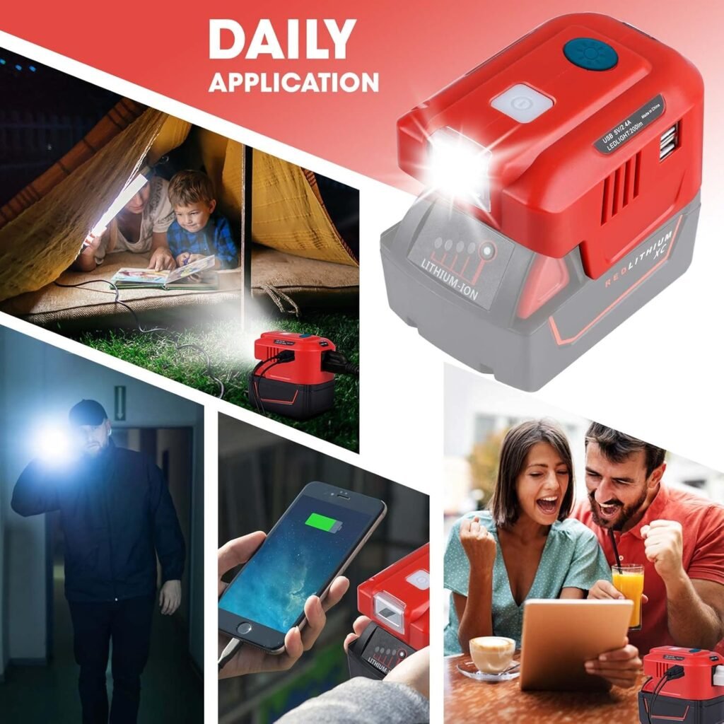 150W Power Inverter for Craftsman 20V V20 Battery, DC 20V to AC 110-120V Battery Inverter, Portable Power Station Generator, Charger Adapter Battery Powered Outlet w/ 2 USB PortsAC OutletLED Light