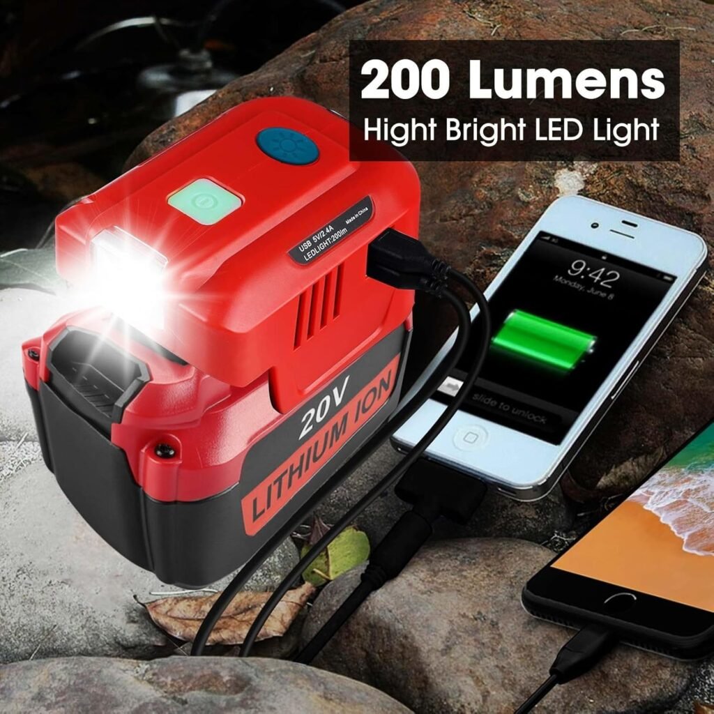 150W Power Inverter for Craftsman 20V V20 Battery, DC 20V to AC 110-120V Battery Inverter, Portable Power Station Generator, Charger Adapter Battery Powered Outlet w/ 2 USB PortsAC OutletLED Light