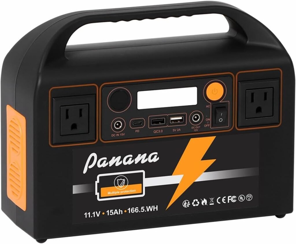 Panana 180W Portable Power Station, 166.5Wh/15Ah Lithium Battery Solar Electronic Generator AC Outlets, DC Output Backup Power Supply for Camping Outdoor Adventure Explorer Travel Emergency
