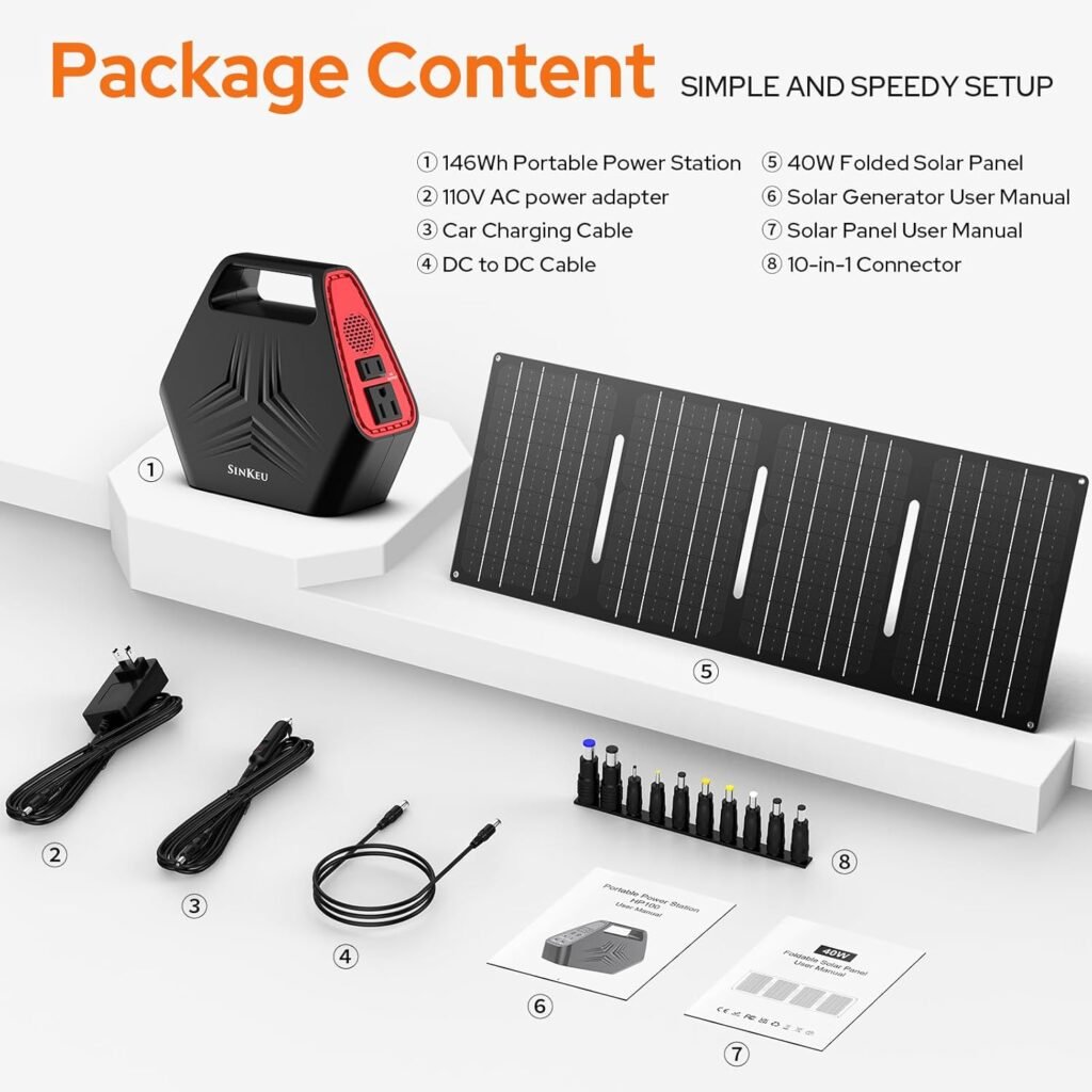 SinKeu 146Wh Portable-Power-Station Fast Charging Camping Generator with 110V AC Outlet, 140W Peak Power Bankfor Outdoors Home RV Boat Backup(GreyBlue)