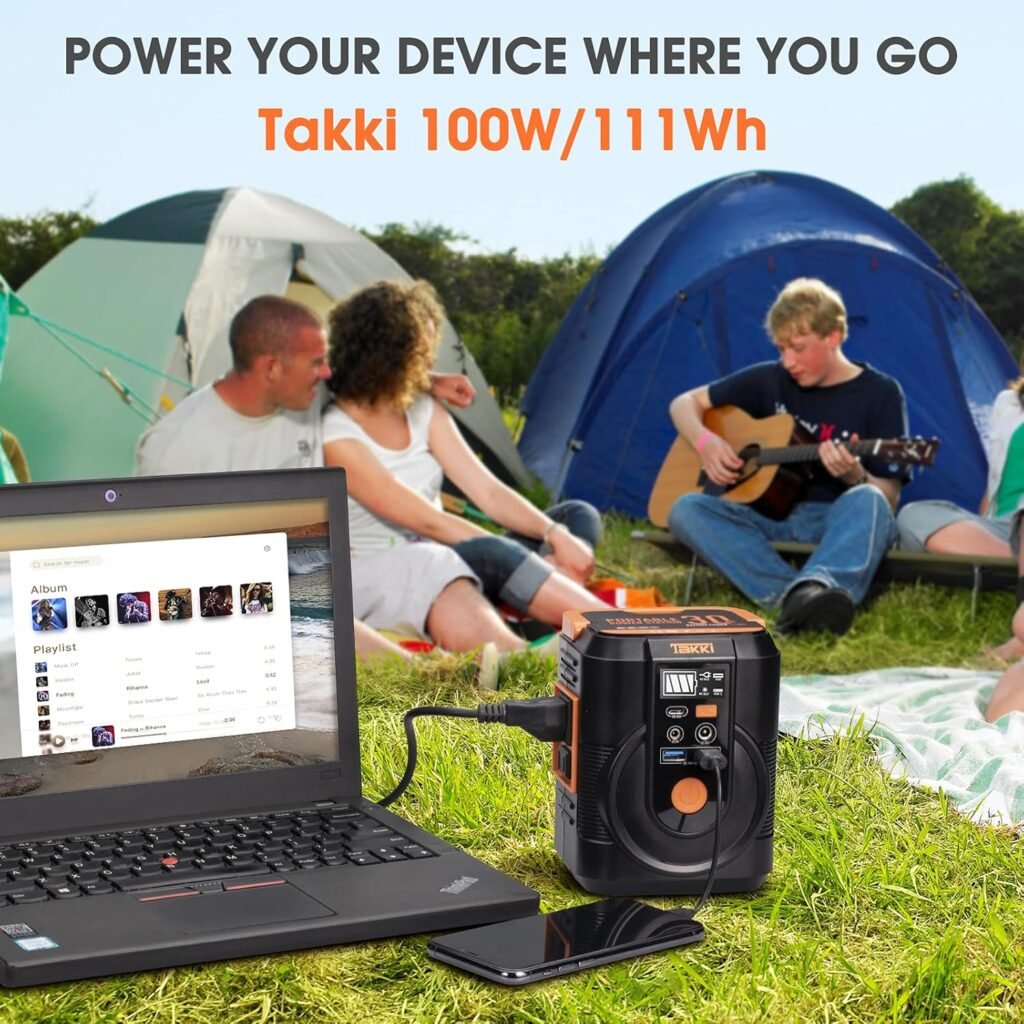 Takki 111Wh Portable Power Station, Camping Solar Generator Power Bank with AC Outlet USB DC Port Portable Charger Battery Pack for Camping Laptop School Home Emergency Backup