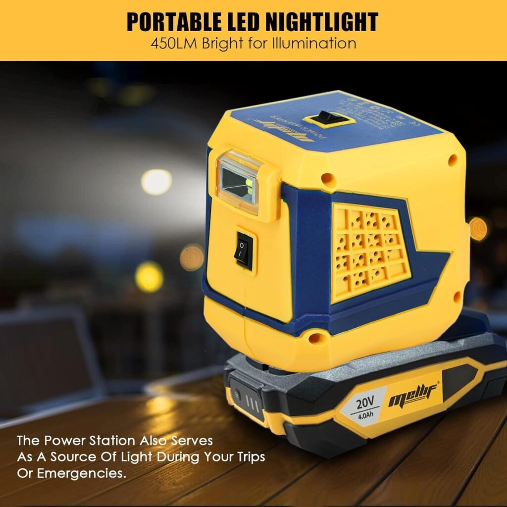 200W Power Inverter for Dewalt 20V MAX Battery Portable Power Station w/ 2 USB Ports, LED Light Outdoor Generator for Road Trip, Home Emergency, Laptops, and Small Devices (No Battery)