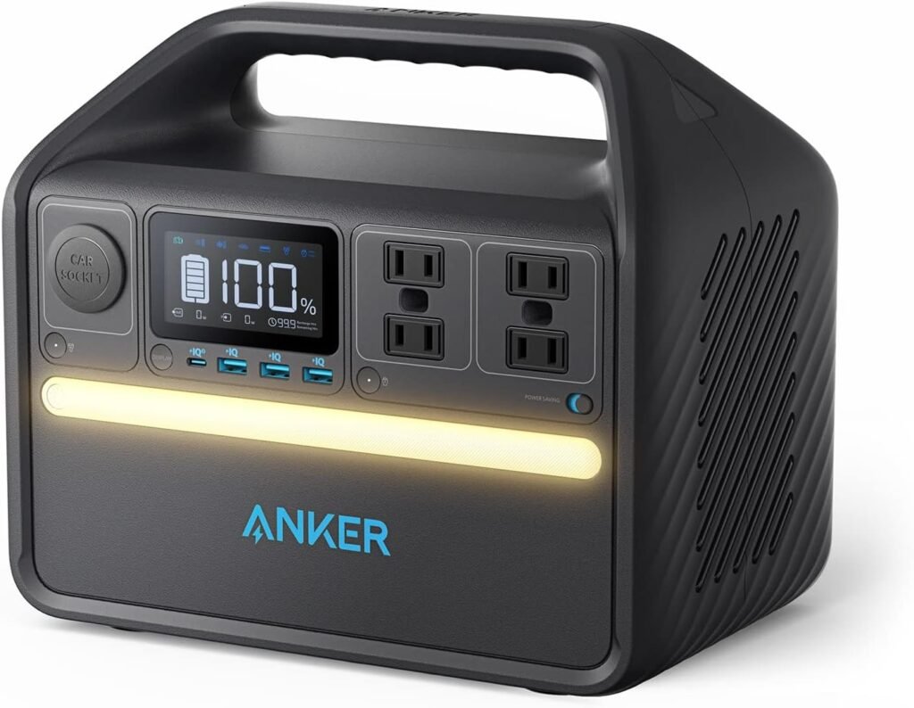 Anker 535 Portable Power Station, 512Wh Solar Generator (Solar Panel Optional) with LiFePO4 Battery Pack, 500W 9-Port Powerhouse, 4 AC Outlets, 60W USB-C PD Output, LED Light for Outdoor (Renewed)