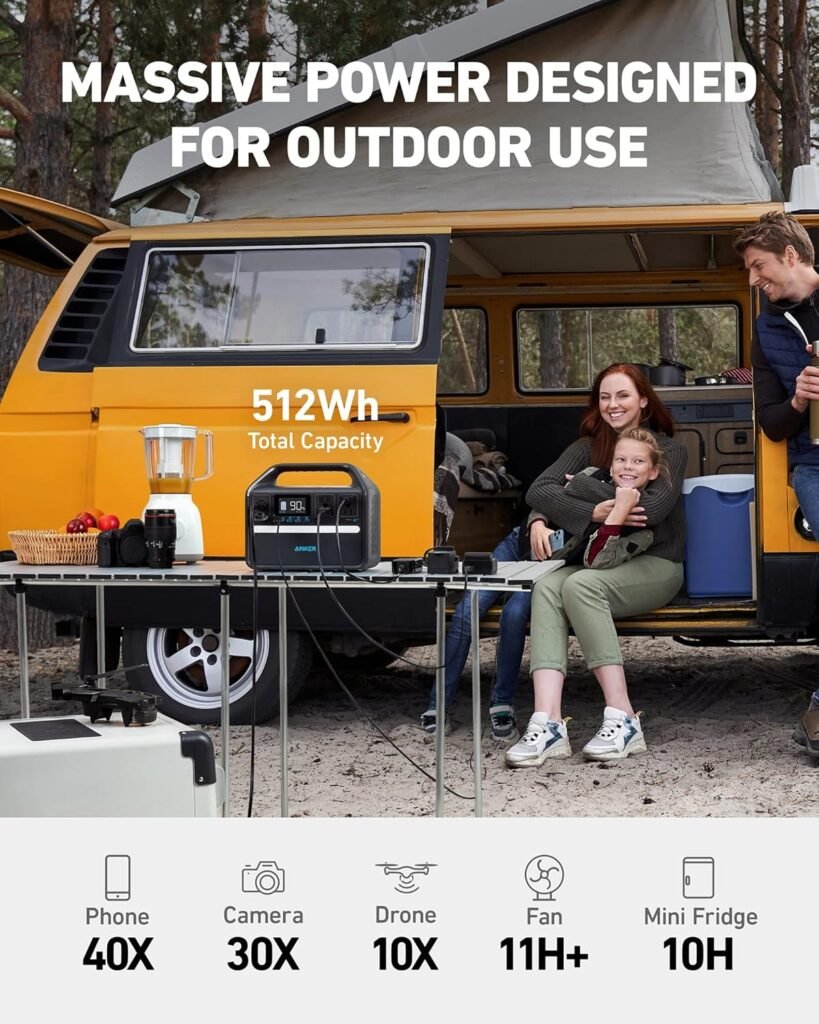 Anker 535 Portable Power Station, 512Wh Solar Generator (Solar Panel Optional) with LiFePO4 Battery Pack, 500W 9-Port Powerhouse, 4 AC Outlets, 60W USB-C PD Output, LED Light for Outdoor (Renewed)