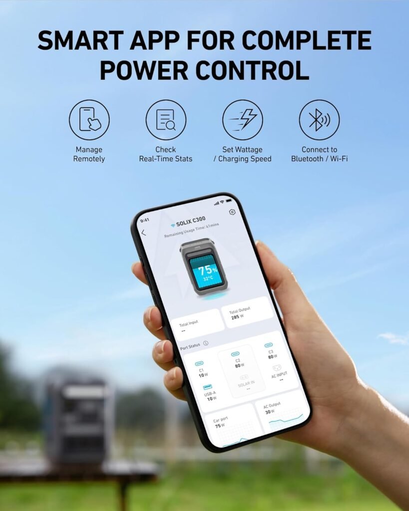 Anker SOLIX C300 Portable Power Station, Outdoor 288Wh LiFePO4 Battery, 300W (600W Surge) Solar Generator, 140W Two-Way Fast Charging, For Camping, Traveling, and Emergencies (Solar Panel Optional)