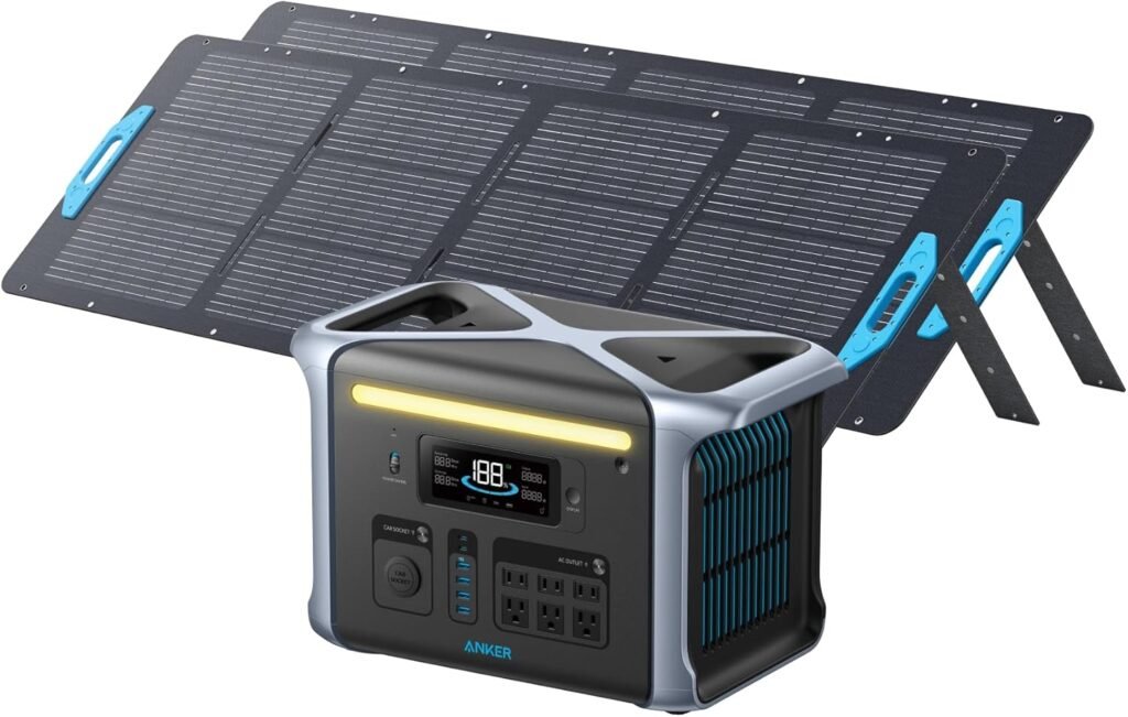 Anker SOLIX F1200 Portable Power Station, PowerHouse 757, 1800W Solar Generator, with 2 * 200W Solar Panels, 1229Wh LiFePO4 Battery, 6 AC Outlets, 2 USB-C Ports 100W Max, LED Light for Outdoor Camping