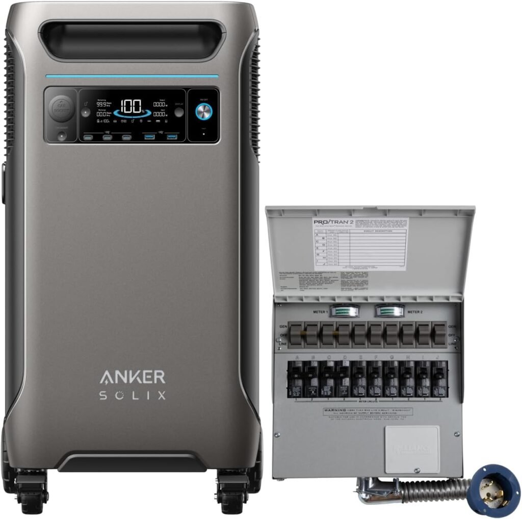 Anker SOLIX F3800 120V/240V Home Backup Kit, 3840Wh Portable Power Station with Transfer Switch Kit, 6000W AC Output, Solar Generator for Home Use, RV, Emergencies, Power Outages, Outdoor Camping
