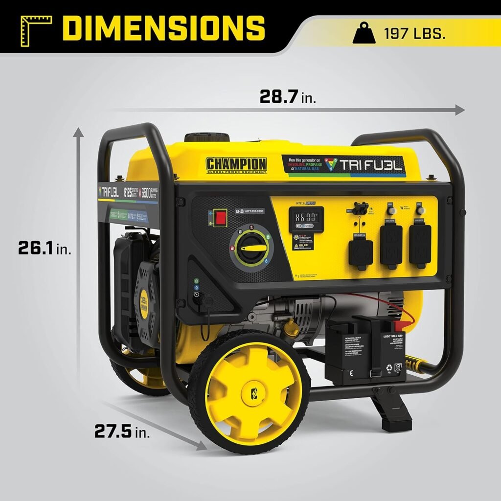Champion Power Equipment 5000-Watt Electric Start Tri Fuel RV Ready Portable Generator with CO Shield