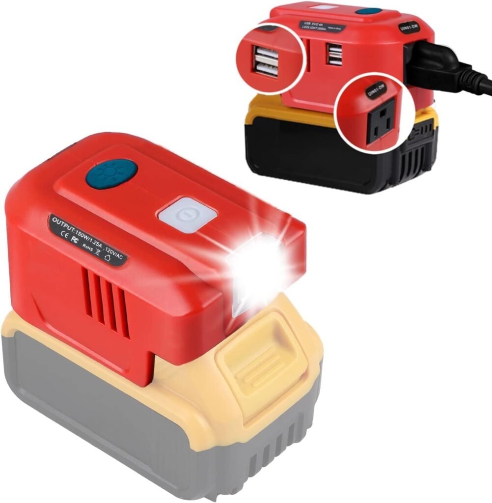 for Dewalt USB Charger Adapter, for Dewalt 150 Watt Powered Inverter, 18V DC to AC 110V 120V Converter with LED Light