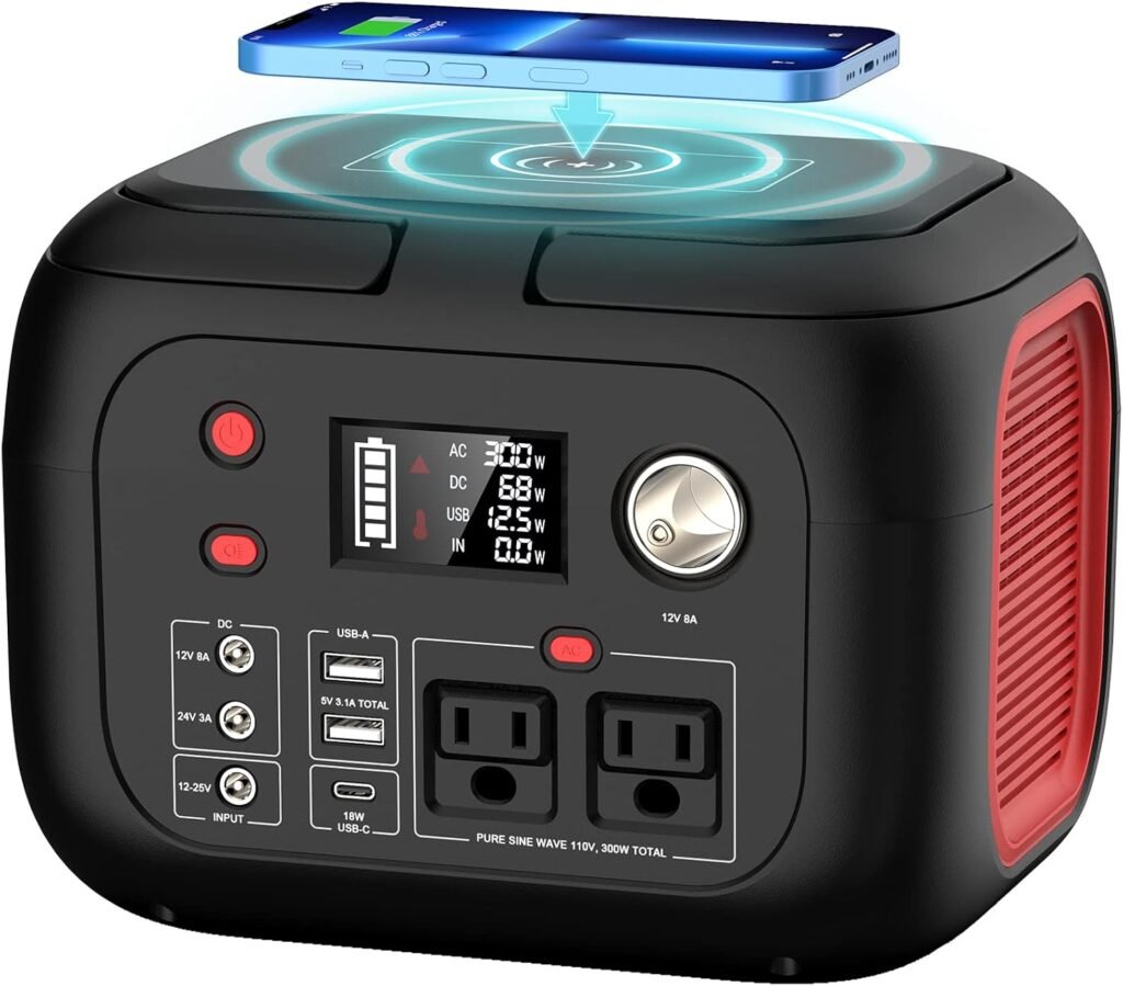Portable Power Station 300W Power Bank with AC Outlet 228Wh Solar Generator with LED Light Portable Generators 9 Outputs Battery Backup Power Supply for Outdoor Camping Travel Emergency