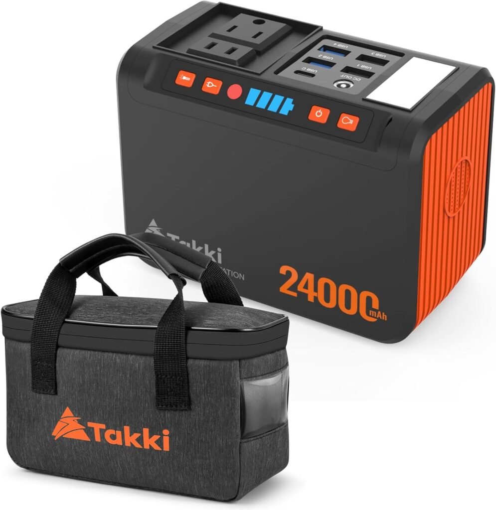 Takki 88Wh Solar Generator Camping Portable Power Station with Solar Panels 21W Included, 120W Peak Solar Charger Power Bank AC DC USB Ports for Camping Emergency Tent Outdoor Trip