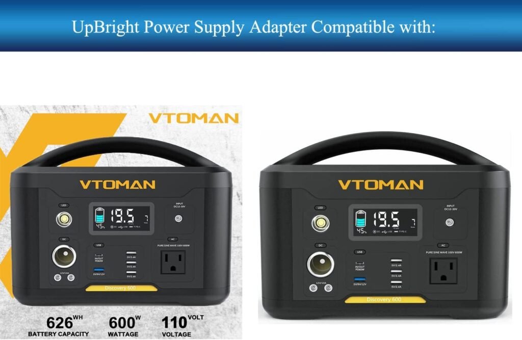 UpBright Car DC Adapter Compatible with Vtoman PS600 600W 626Wh 174000mAh Discovery 600 Portable Power Station Solar Generator Lithium-ion Battery Outdoor Camping Emergency Auto Power Supply Charger