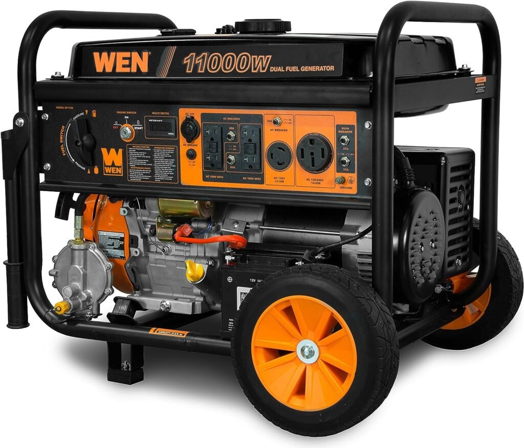 WEN 11,000-Watt Dual Fuel Generator Bundle with Wheel Kit, Electric Start, Weatherproof Cover