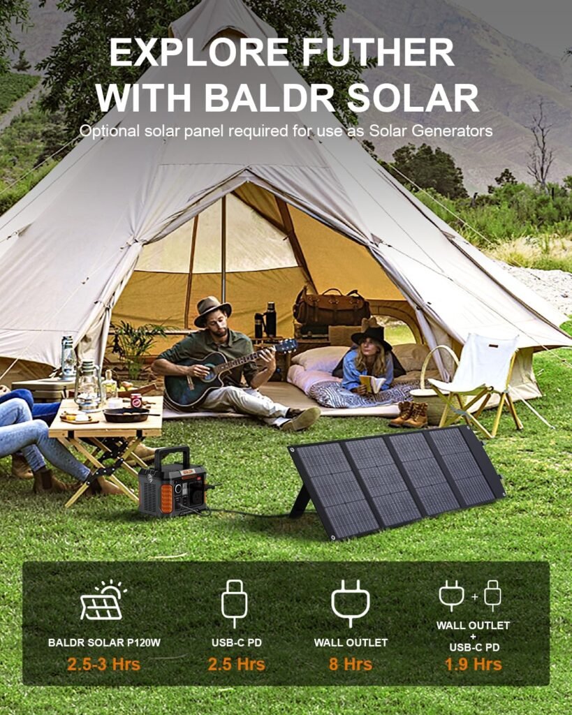 BALDR Portable Solar Generator, 300W Portable Power Station with Foldable 120W Solar Panel Included Ideal for Home Backup, Emergency, Outdoor Camping.