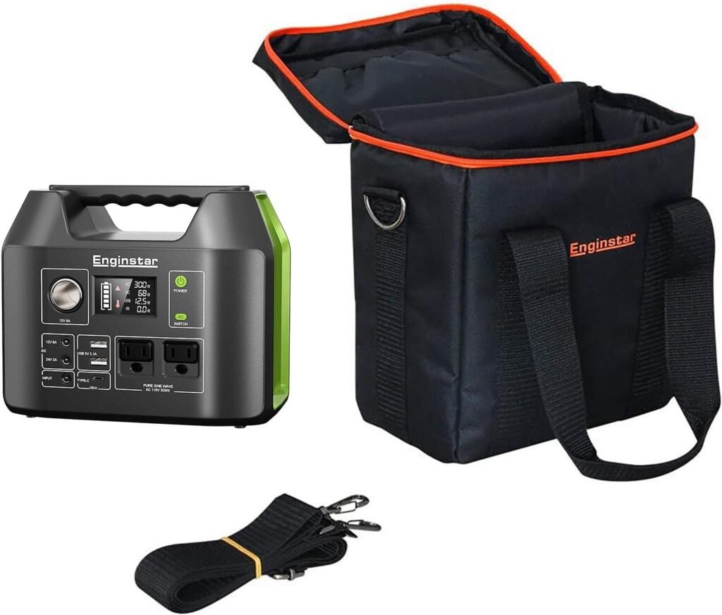 EnginStar Solar Generator Bundle w/Carrying Bag 296Wh Portable Power Station Bundle w/Shockproof Storage Box for Renewable Energy Solar Power Generator, Emergency Backup Power, Outdoor Camping, RV