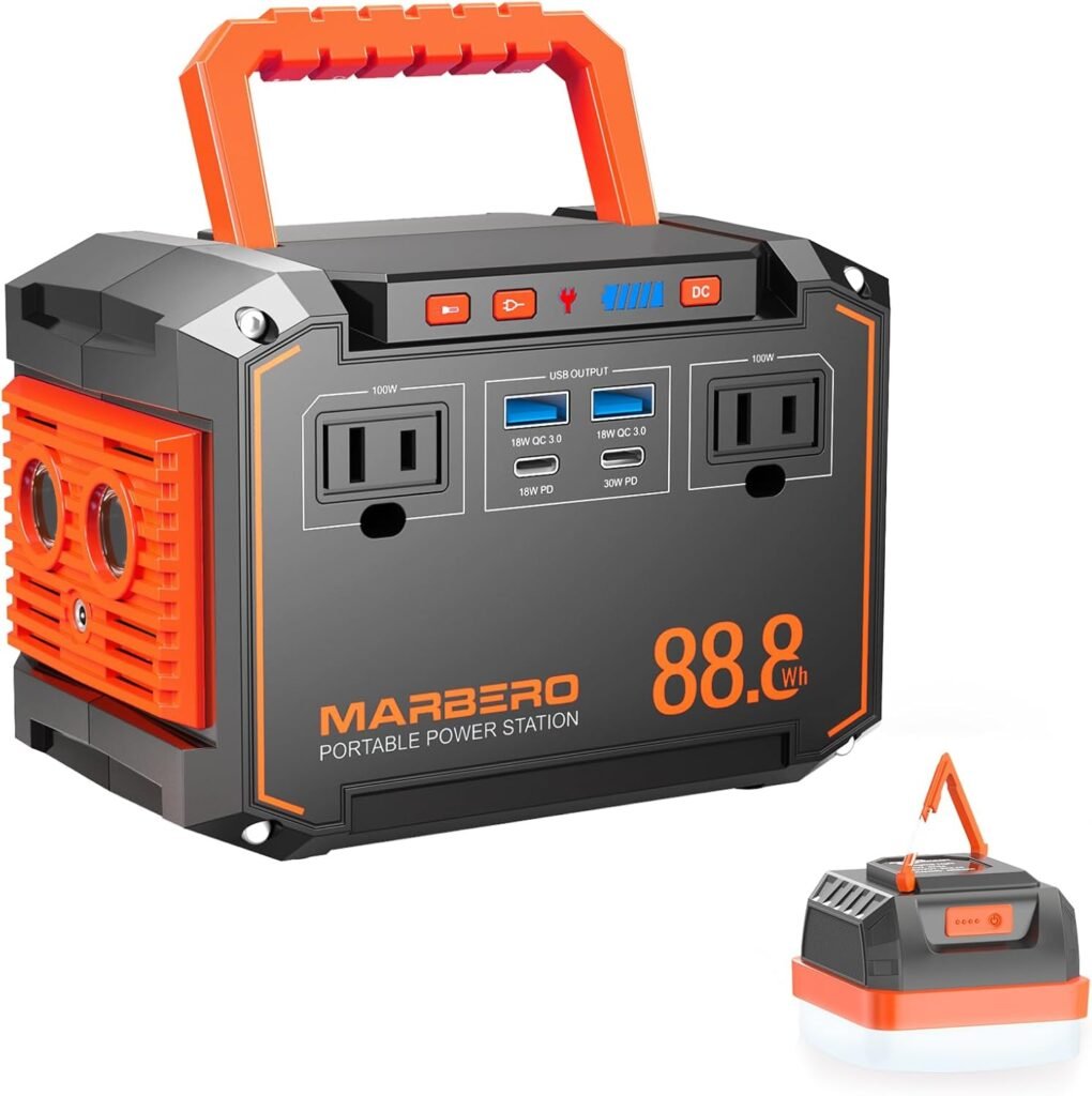 MARBERO Portable Power Station 150W Peak with 248LM Camping Lantern