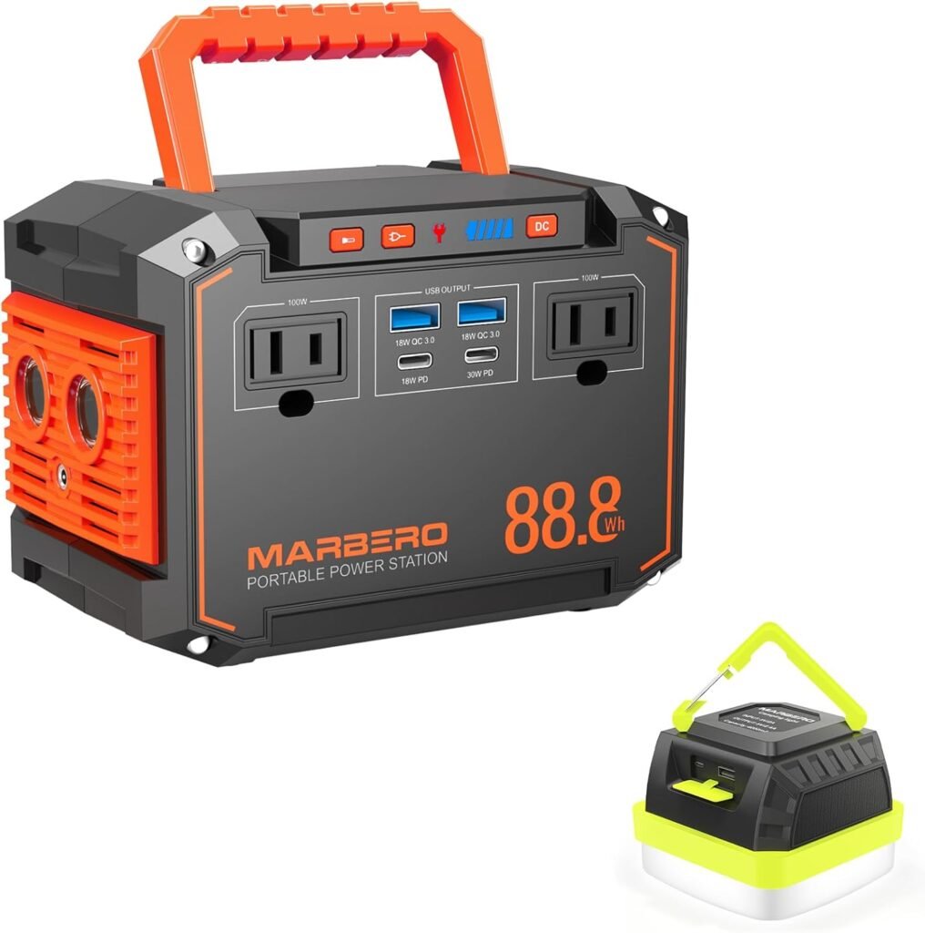 MARBERO Portable Power Station 150W Peak with 248LM Camping Lantern