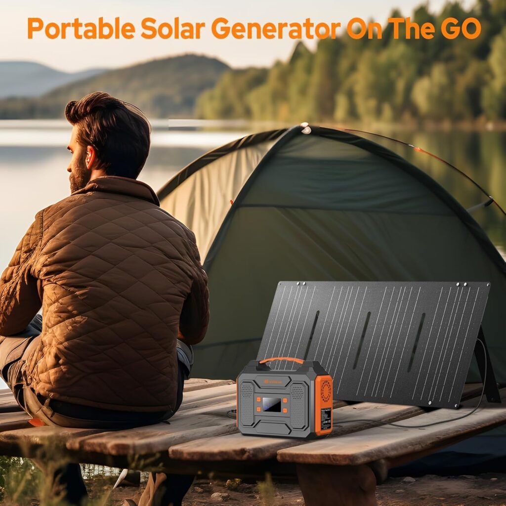 Portable Power Station 300W Solar Generator,65W 110V Power Bank with AC Outlet,40W Foldable Solar Panel Solar Charger for Camping RV Outdoor Adventure