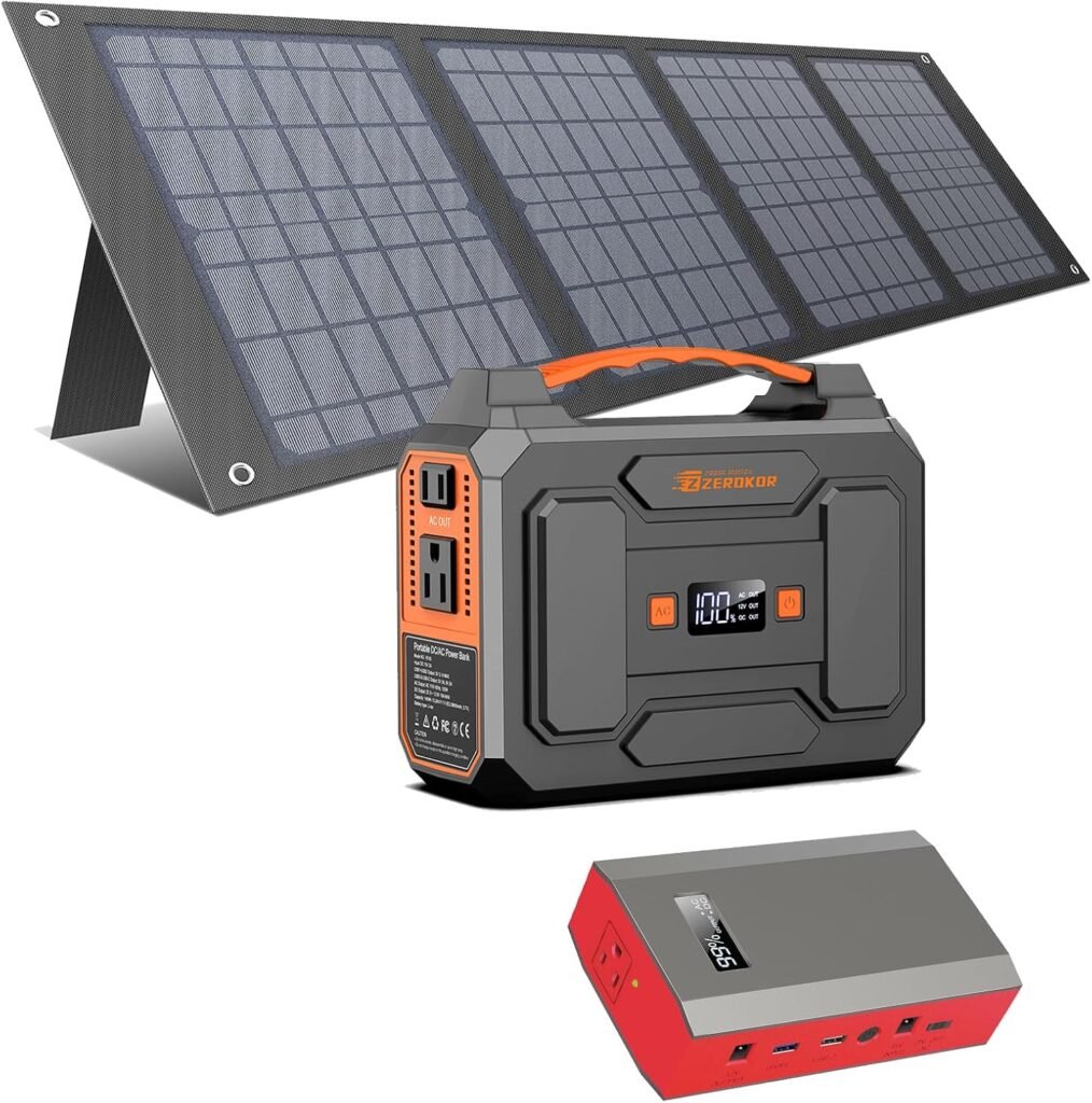 ZeroKor 100W Portable Solar Power Bank with AC Outlet, 110V Battery Pack Solar Power Station with 40W Solar Panel for Laptop Charging Home Use RV Outdoor Camping Adventure Emergency