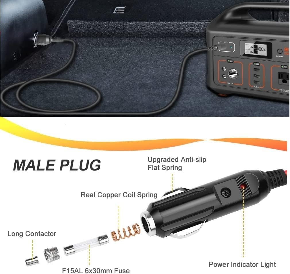 12V/24V Car Charger Compatible Jackery Portable Power Station Explorer 1000 500 880 550 300 290 240 160 E160 E240 E300 E500 E550 E880 E1000 Solar Generator Jackery Charger Cord DC Power Cable