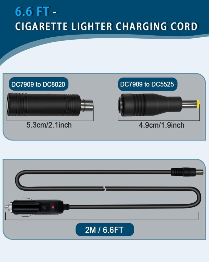 14AWG Car Charging Cable for Jackery Portable Power Station Explorer 3000 2000 1500 1000 500 880 550 300 290 240 160 Jackery Accessories Cigarette Lighter Charger DC Adapter Cord 2M - Black