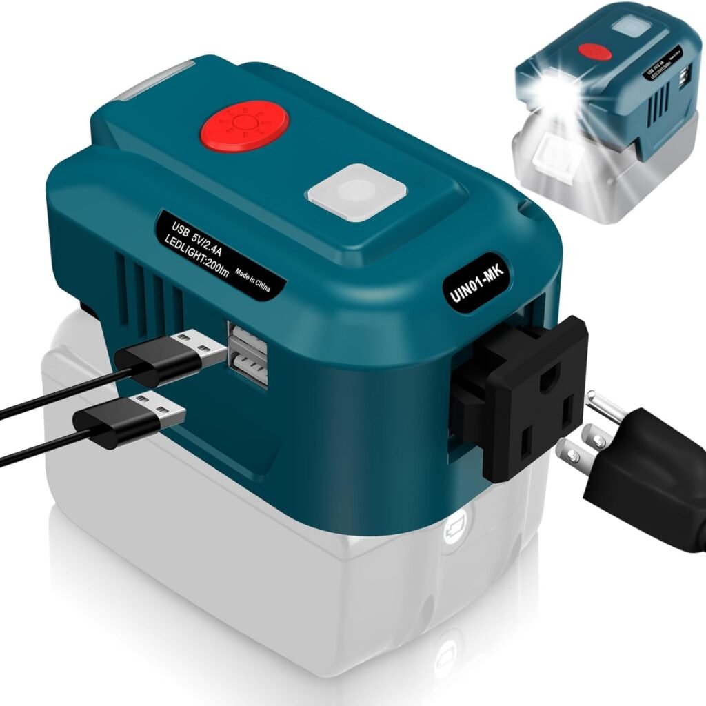 150W Power Inverter for Makita 18V Battery, DC 20V to AC 110-120V Battery Inverter, Portable Power Station Generator, Charger Adapter Battery Powered Outlet with 2 USB Ports  1 AC Outlet  LED Light