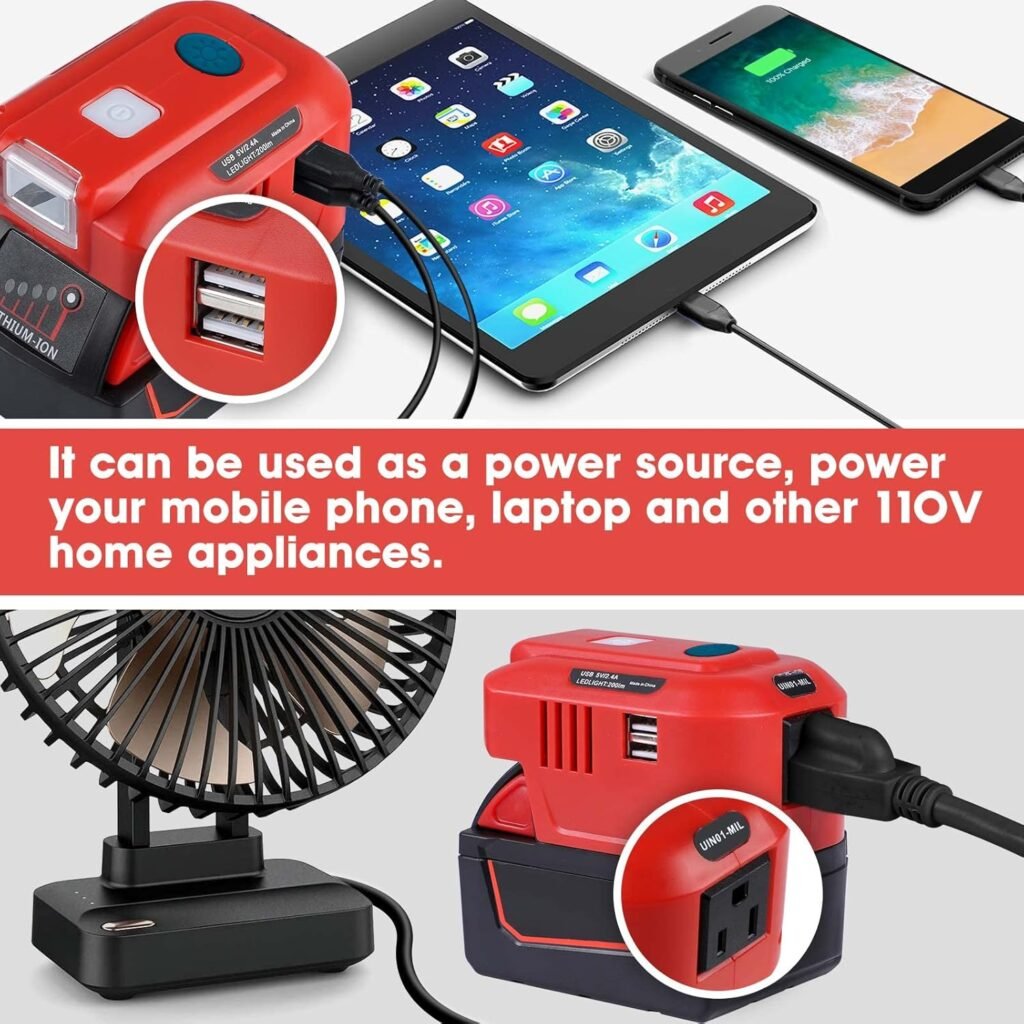 150W Power Inverter for Makita 18V Battery, DC 20V to AC 110-120V Battery Inverter, Portable Power Station Generator, Charger Adapter Battery Powered Outlet with 2 USB Ports  1 AC Outlet  LED Light