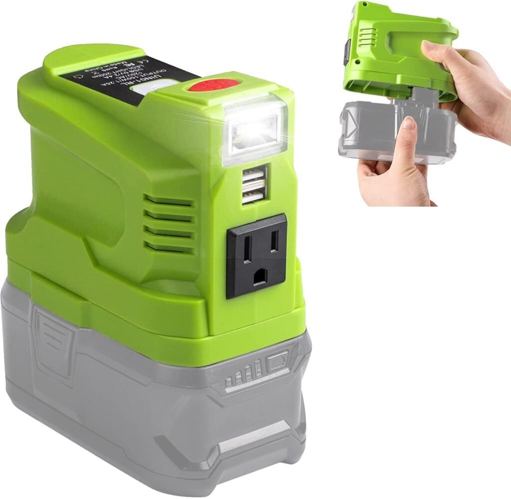 150W Powered Inverter Generator for Ryobi 18V Lithium Battery，ryobi Battery Inverter Power Station with 2-USBAC 110V-120v,Power Inverter with 200LM LED Light USB Cable for Camping, Hiking(NO BATTERY)