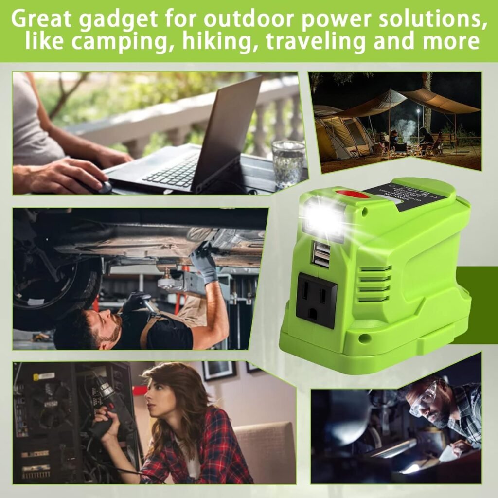 150W Powered Inverter Generator for Ryobi 18V Lithium Battery，ryobi Battery Inverter Power Station with 2-USBAC 110V-120v,Power Inverter with 200LM LED Light USB Cable for Camping, Hiking(NO BATTERY)