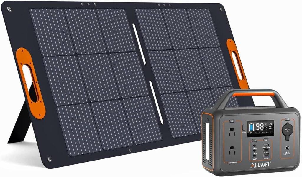 ALLWEI 300W Portable Power Station with 1 * 100W Solar Panel Included, Solar Generator 280Wh, PD60W USB, DC AC Outlet, Home Battery Backup for Camping Outdoor RV Trip Hunting Blackout CPAP ALLWEI 300W Portable Power Station with 1 * 100W Solar Panel Included, Solar Generator 280Wh, PD60W USB, DC AC Outlet, Home Battery Backup for Camping Outdoor RV Trip Hunting Blackout CPAP
