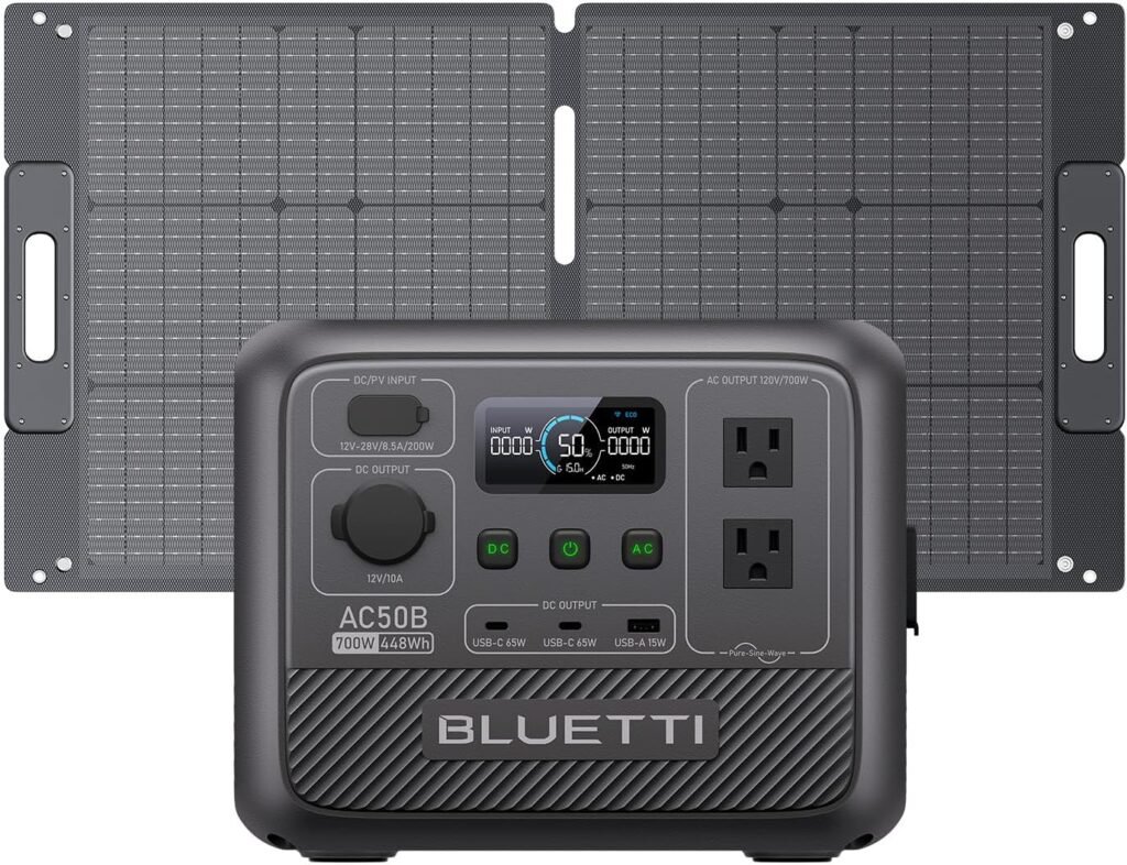 BLUETTI Portable Power Station AC50B, 448Wh LiFePO4 Battery Backup w/ 2 700W AC Outlets (1050W Surge), 0-80% in 45 Min., Solar Generator for Camping, Road Trip, Outage (Solar Panel Optional)