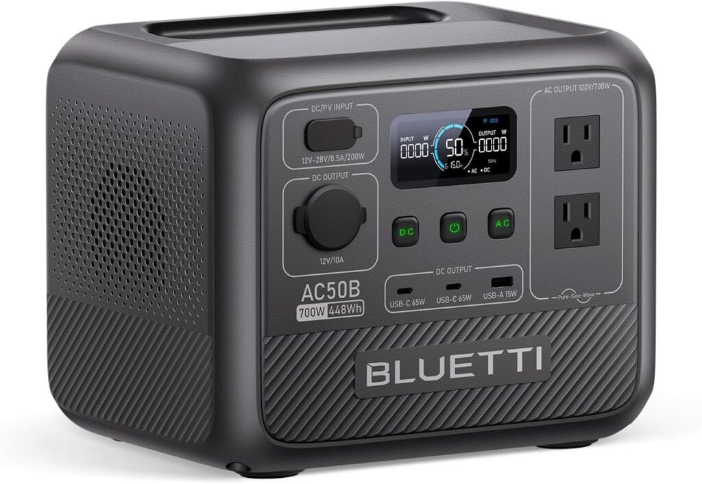 BLUETTI Portable Power Station AC50B, 448Wh LiFePO4 Battery Backup w/ 2 700W AC Outlets (1050W Surge), 0-80% in 45 Min., Solar Generator for Camping, Road Trip, Outage (Solar Panel Optional)