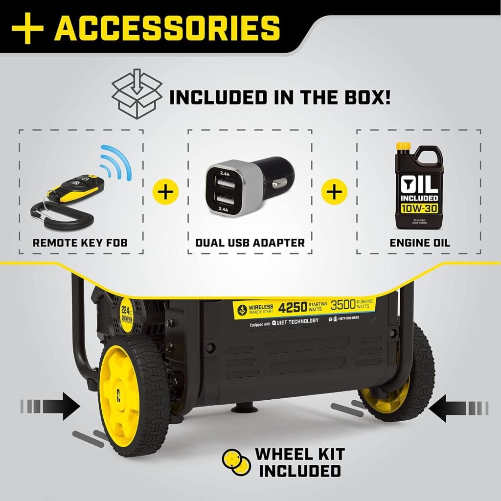 Champion Power Equipment 201185 4250-Watt Wireless Remote Start Open Frame Inverter Generator, CO Shield