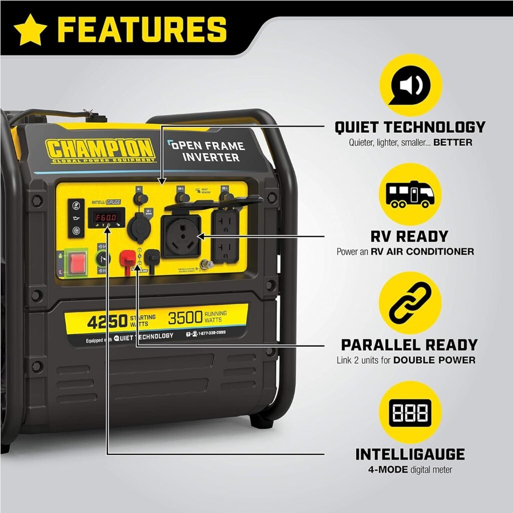 Champion Power Equipment 4250-Watt RV Ready Portable Open Frame Inverter Generator with Quiet Technology