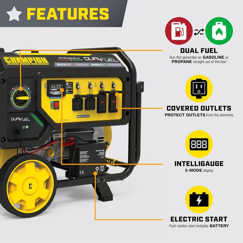 Champion Power Equipment 9375-Watt Dual Fuel Portable Generator with Electric Start and CO Shield