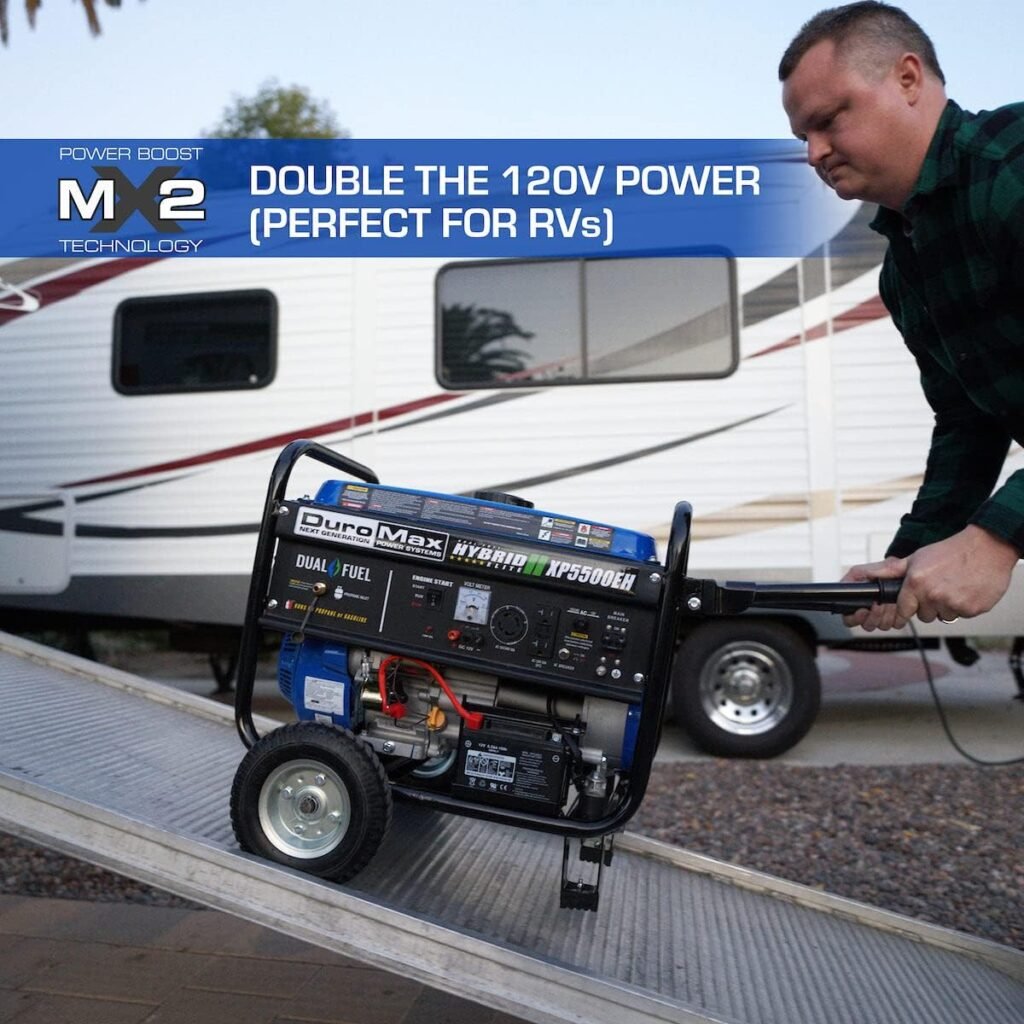 DuroMax XP5500EH Electric Start-Camping  RV Ready, 50 State Approved Dual Fuel Portable Generator-5500 Watt Gas or Propane Powered, Blue/Black