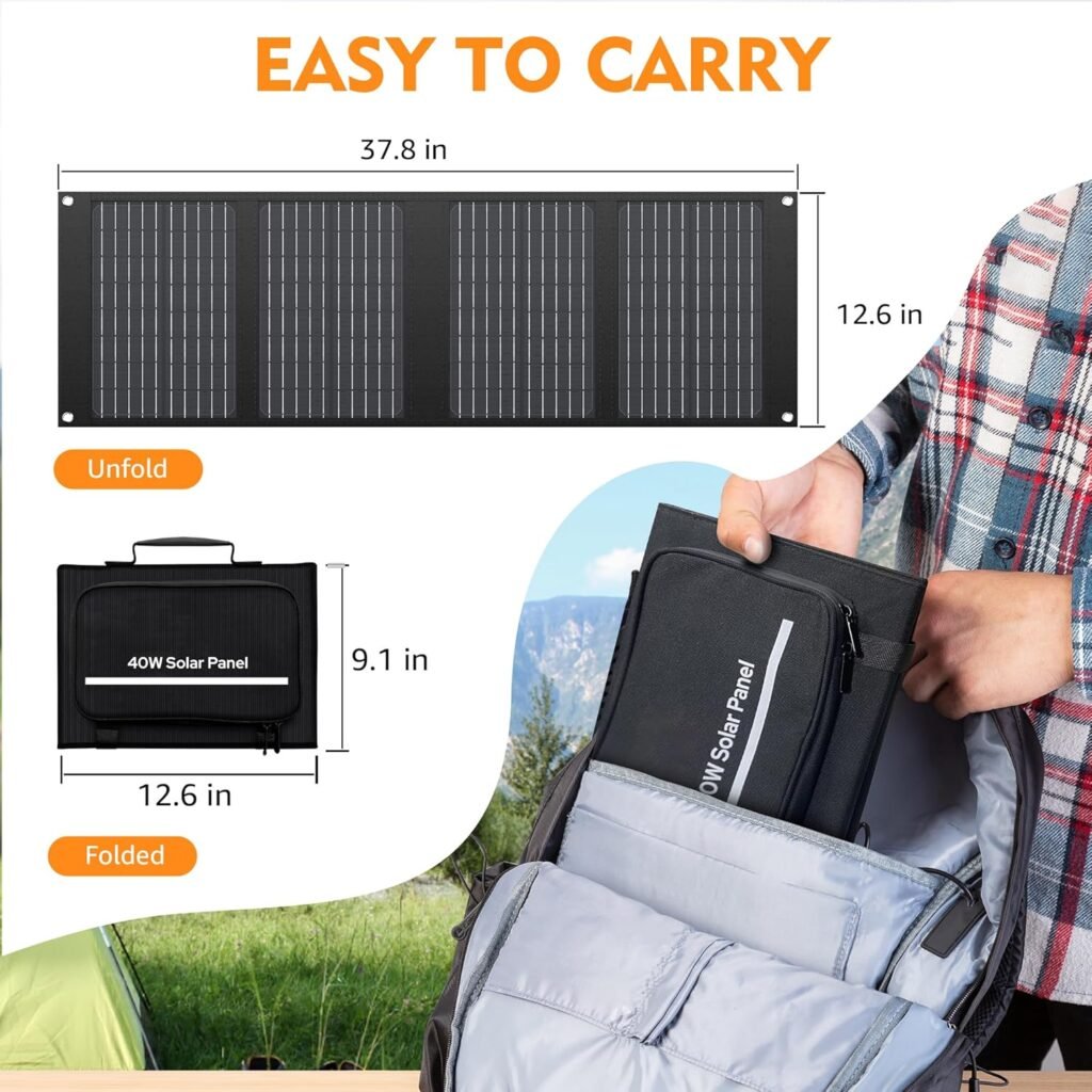 EnginStar E150 122.8Wh LiFePO4 Power Station and 40W Foldable Solar Panel and 150W Solar Generator Carry Bag for Outdoor Camping Road Trip