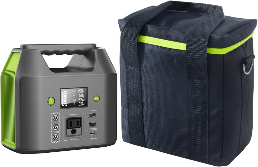 EnginStar Portable Power Station 150W 155Wh,Power Bank with 110V AC Outlet, Travel Carrying Case Storage box for 150W Power Station,6 Outputs External Battery Pack with LED Light for Home Camping