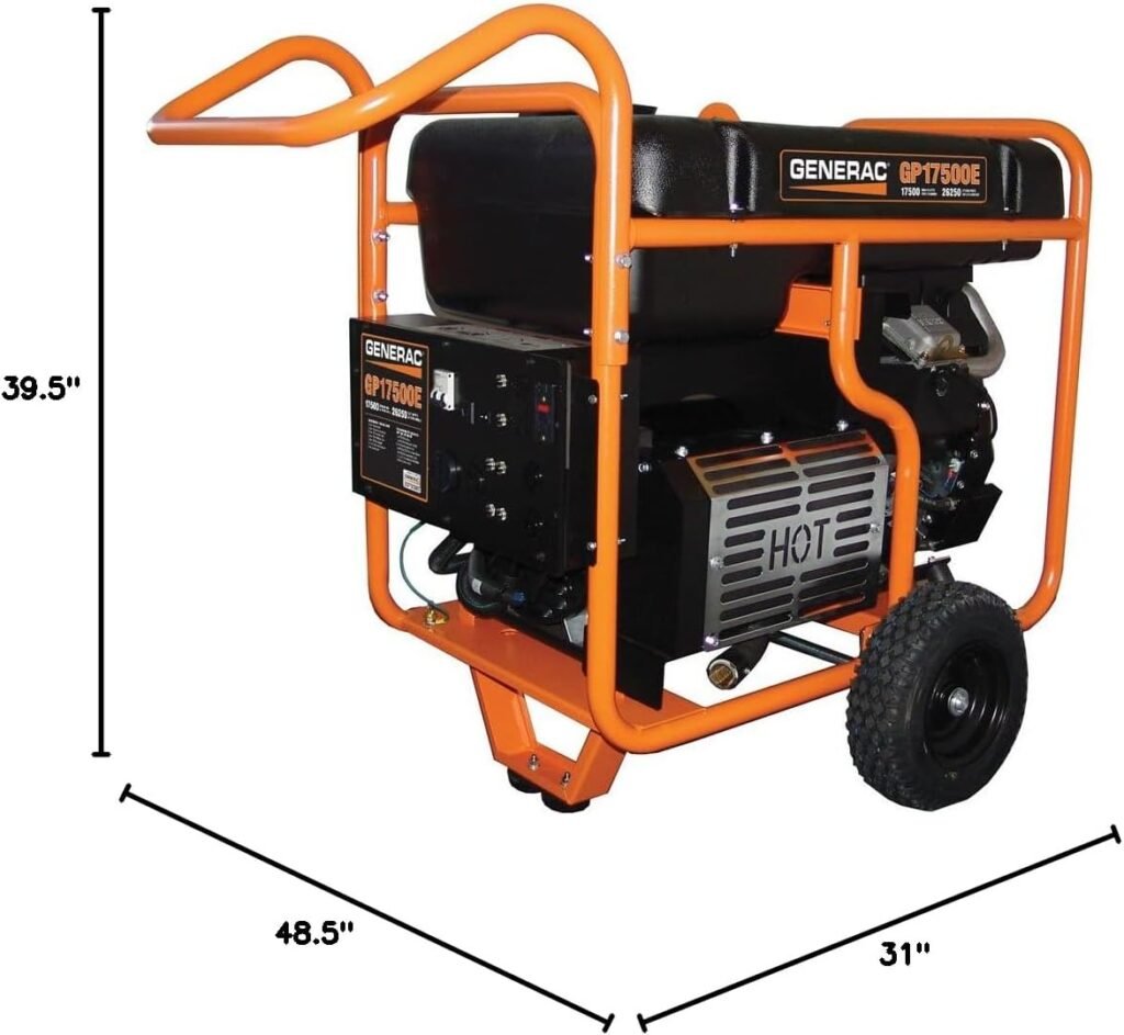 Generac 5735 GP17500E 17500-Watt Gas-Powered Portable Generator - Electric Start for Convenience - Durable Design and Reliable Power for Emergencies and Recreation - 49 State Compliant