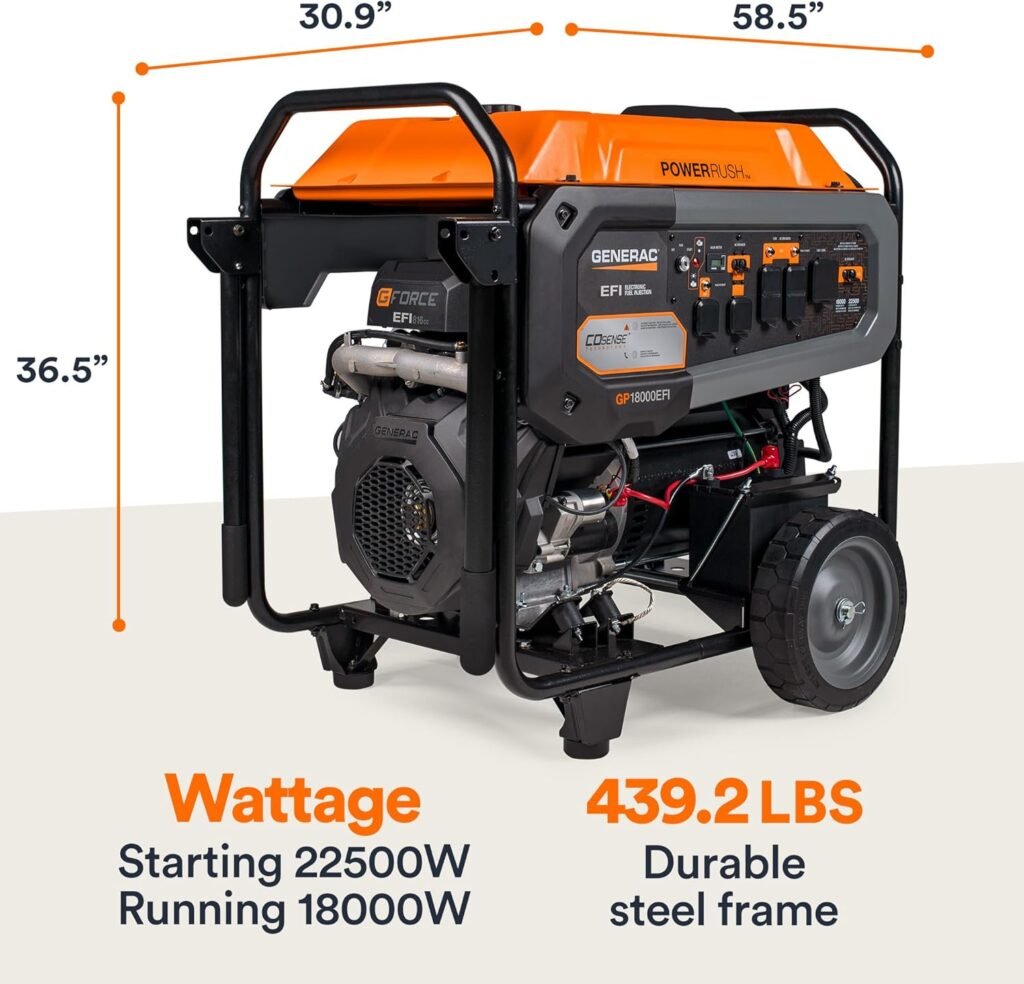 Generac 7706 GP18000EFI 18,000-Watt Gas-Powered Electric-Start Portable Generator with Cosense  EFI Engine, Transfer Switch Compatible