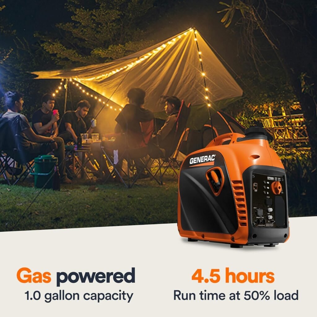 Generac 8251 GP2500i 2,500-Watt Gas Powered Portable Inverter Generator - Compact and Lightweight Design - Produces Clean, Stable Power - COsense Technology