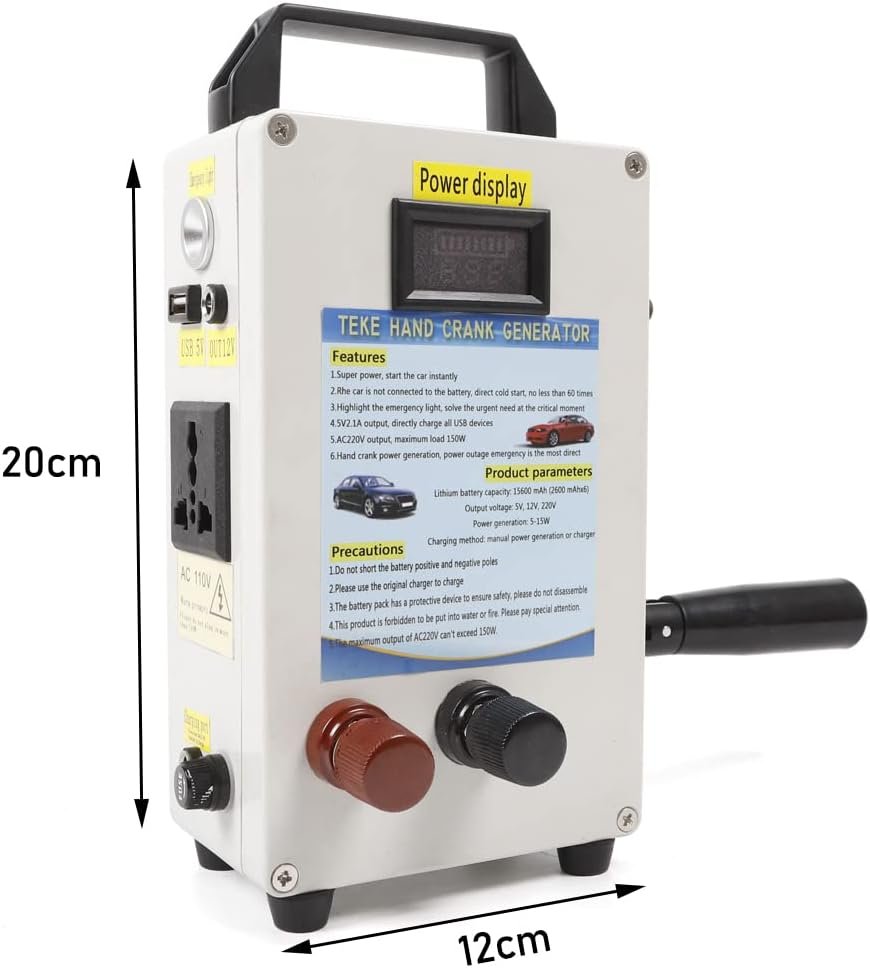 Hand Crank Charger Generator Portable Power Station with Charging and Firewire Clamp, 150W Manual Power Supply Emergency Charger for Camping Outdoor Mobile Phone Computer Charging(TK-150W-S)