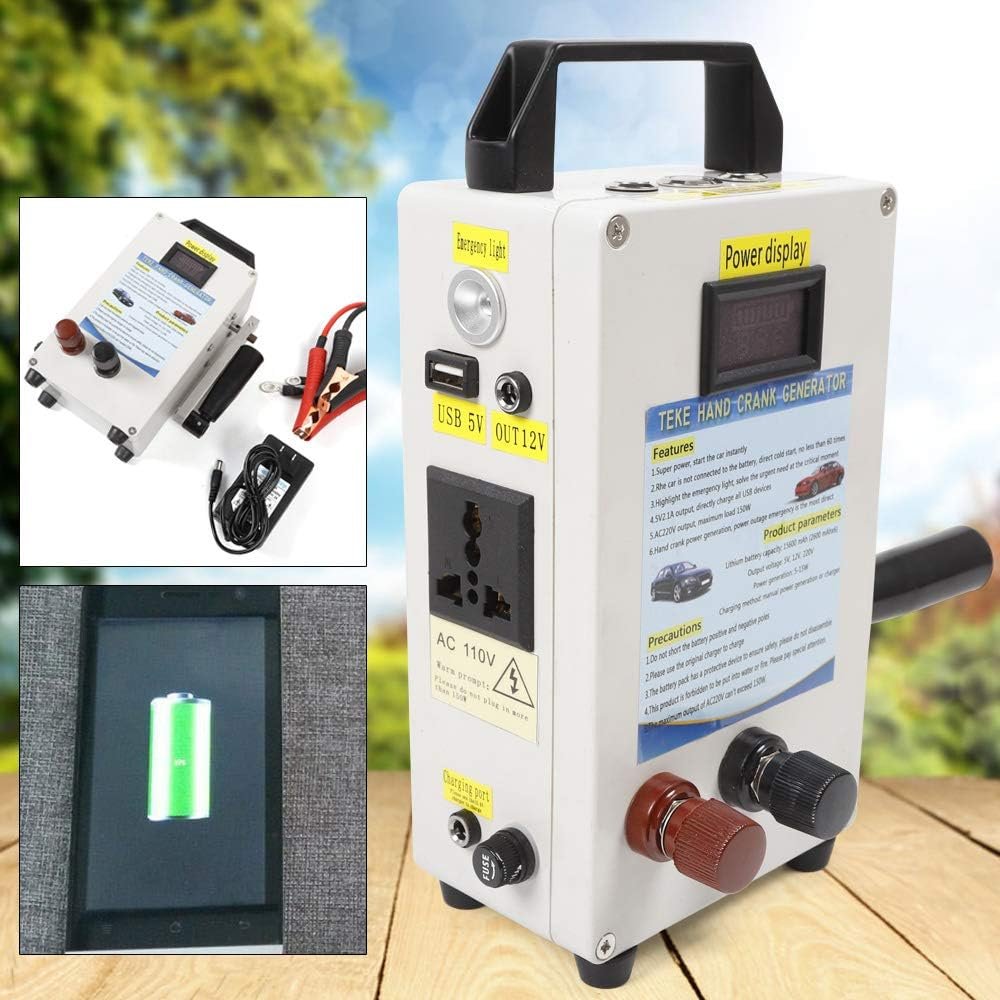 Hand Crank Charger Generator Portable Power Station with Charging and Firewire Clamp, 150W Manual Power Supply Emergency Charger for Camping Outdoor Mobile Phone Computer Charging(TK-150W-S)