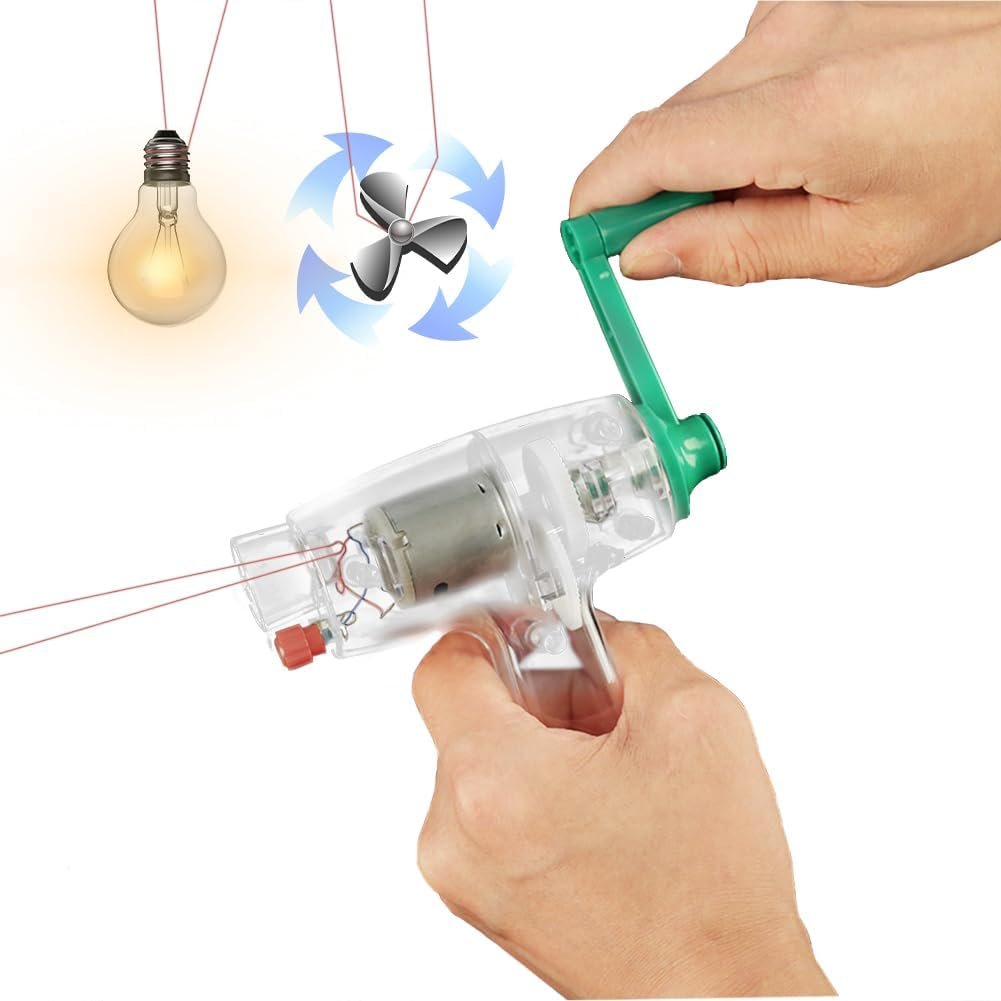 Hand Crank DC Generator, Manual Driven Electricity Generator Handheld Generators Mechanical Dynamo Emergency Power Supply with Light Bulb for Household Outdoor Science Education Experiment