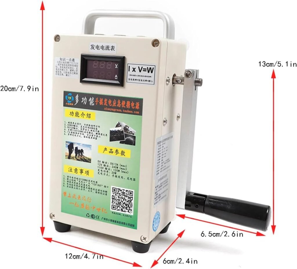 Hand Crank Generator with USB Charger, 5000Mah 110V 120W Portable Emergency Power Supply Manual Crank Generator for Field Exploration Long-Distance Travel Sudden Power Outage