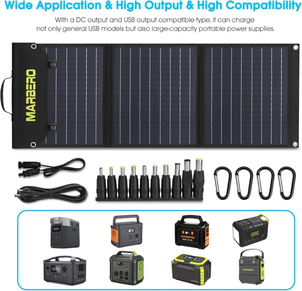 MARBERO Solar Generator 120W Peak Portable Power Station with Solar Panel Included Camping Power Supply 111Wh with Foldable Solar Panel 60W for Outdoor RV Fishing Emergency