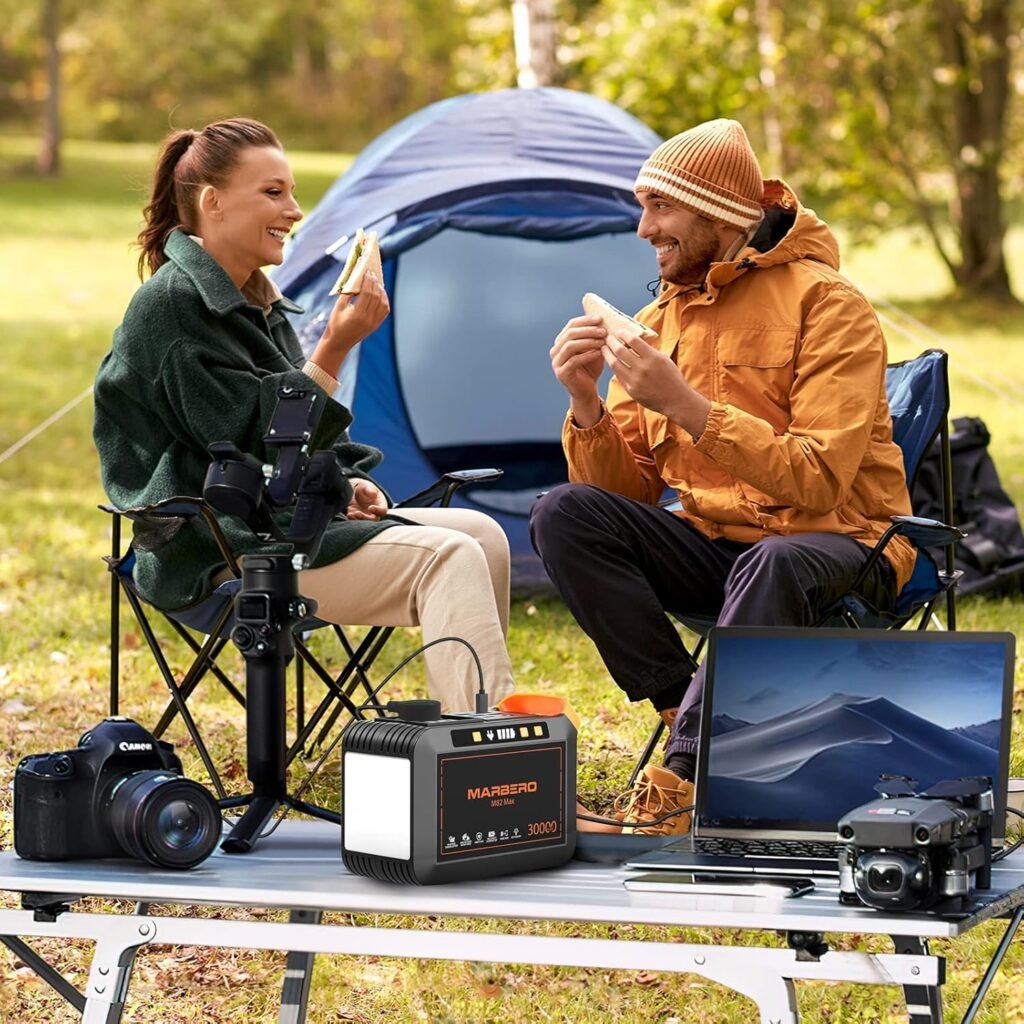 MARBERO Solar Generator 120W Peak Portable Power Station with Solar Panel Included Camping Power Supply 111Wh with Foldable Solar Panel 60W for Outdoor RV Fishing Emergency