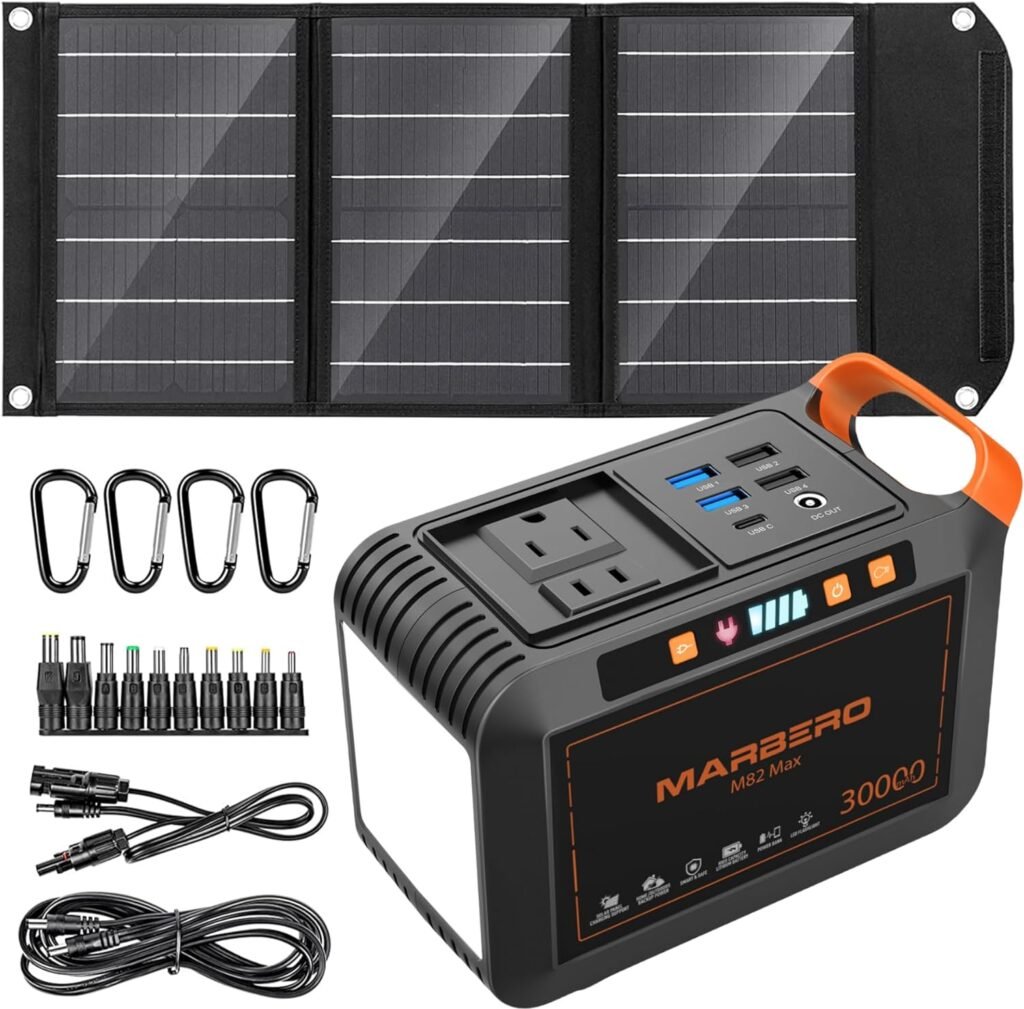 MARBERO Solar Generator 120W Peak Portable Power Station with Solar Panel Included Camping Power Supply 111Wh with Foldable Solar Panel 30W for Outdoor RV Fishing Emergency