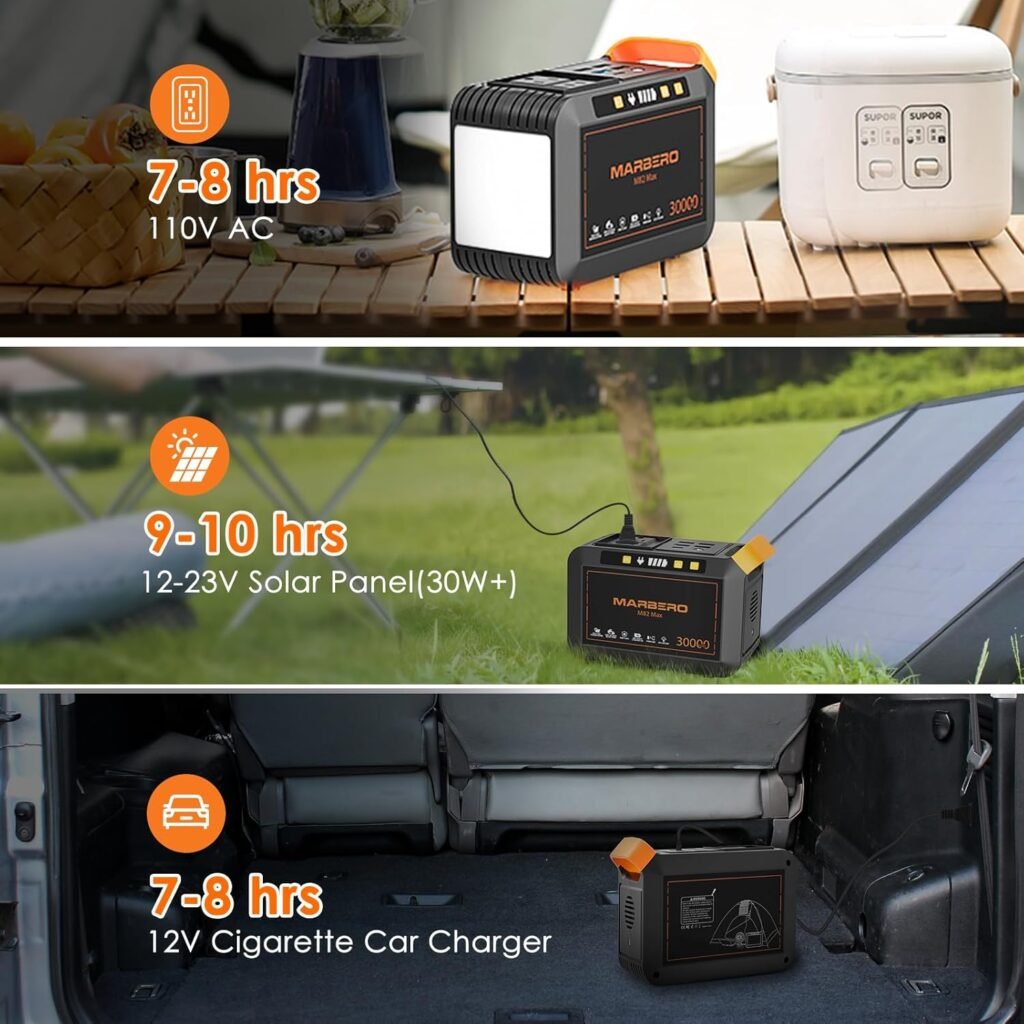 MARBERO Solar Generator 120W Peak Portable Power Station with Solar Panel Included Camping Power Supply 111Wh with Foldable Solar Panel 30W for Outdoor RV Fishing Emergency