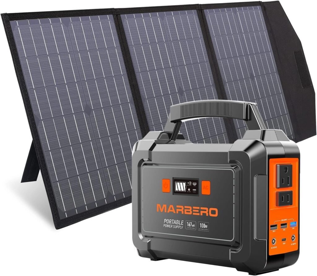 MARBERO Solar Generator 167Wh Portable Power Station with 60W Solar Panel for CPAP Home Camping Hurricane Emergency